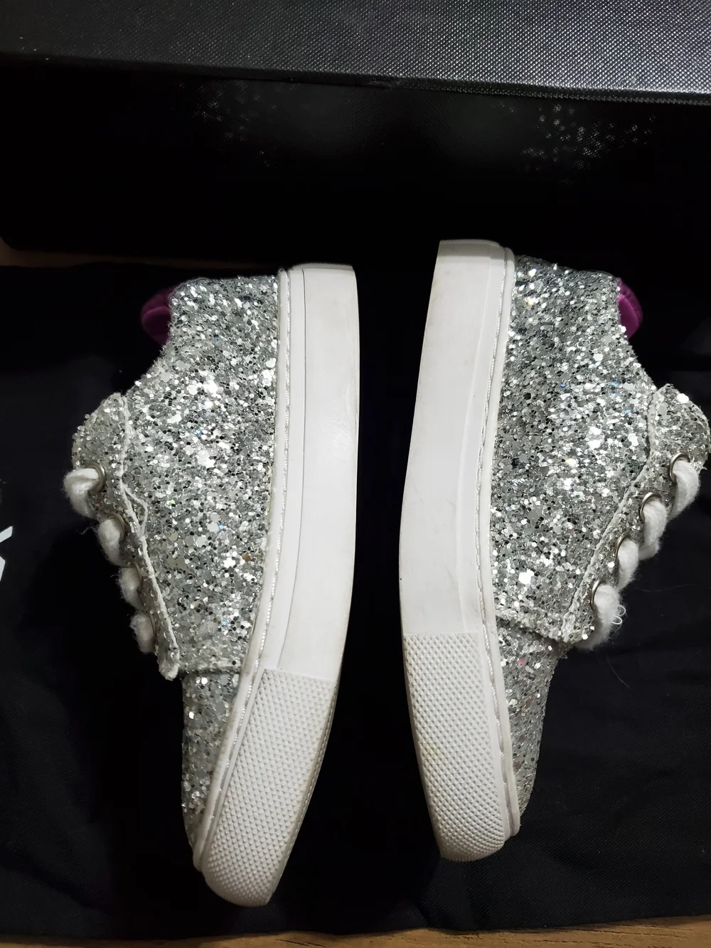 Yosi Samra Kids Silver Glitter Sneakers with Metallic Purple Star